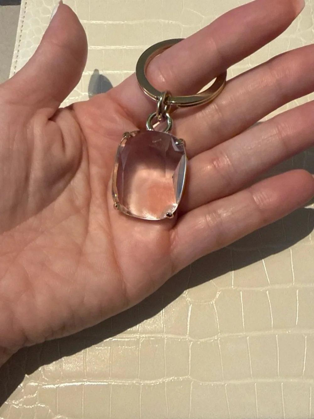 Coach Clear Crystal Keychain with Gold Tone Ring